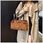 Sac à main femme en suédine, fermeture aimantée, 40 x 21 cm
