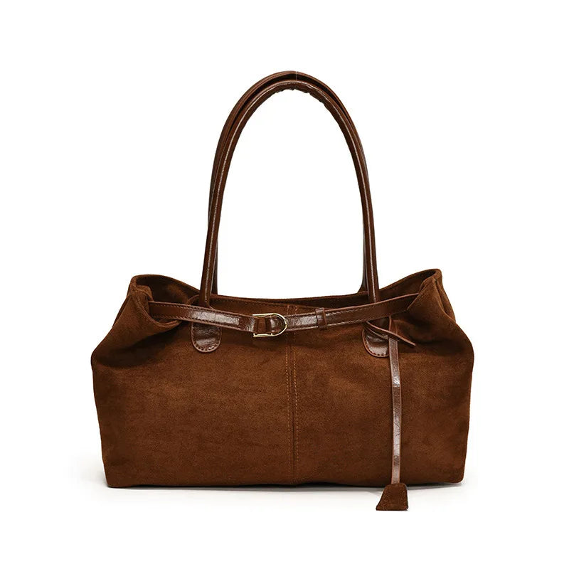 Sac à main femme en suédine, fermeture aimantée, 40 x 21 cm, marron