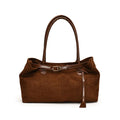 Sac à main femme en suédine, fermeture aimantée, 40 x 21 cm, marron