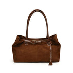 Sac à main femme en suédine, fermeture aimantée, 40 x 21 cm, marron