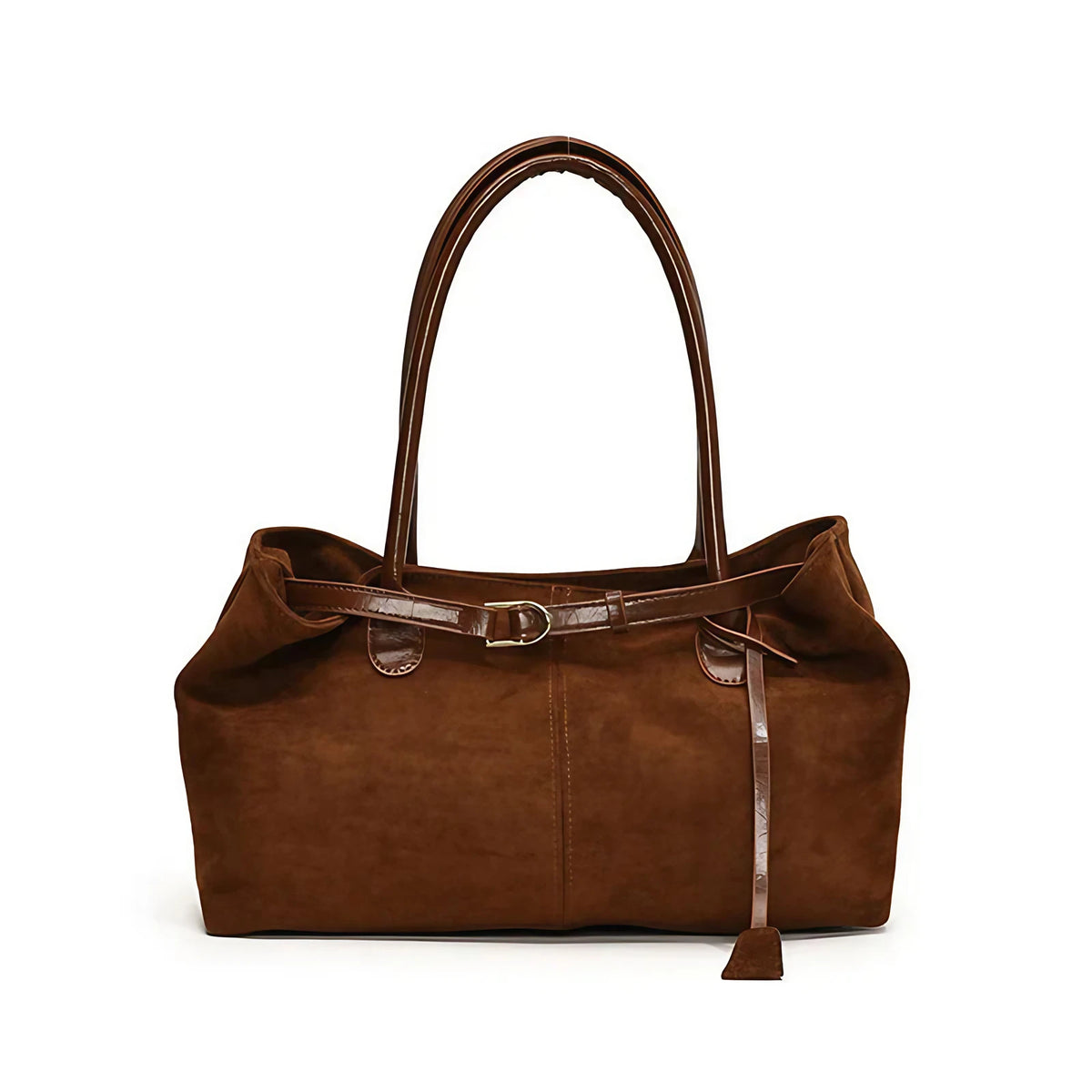 Sac à main femme en suédine, fermeture aimantée, 40 x 21 cm, marron