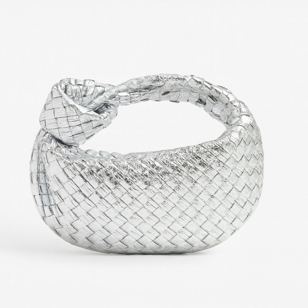 Petit sac à main tressé femme en similicuir, dix coloris, argenté