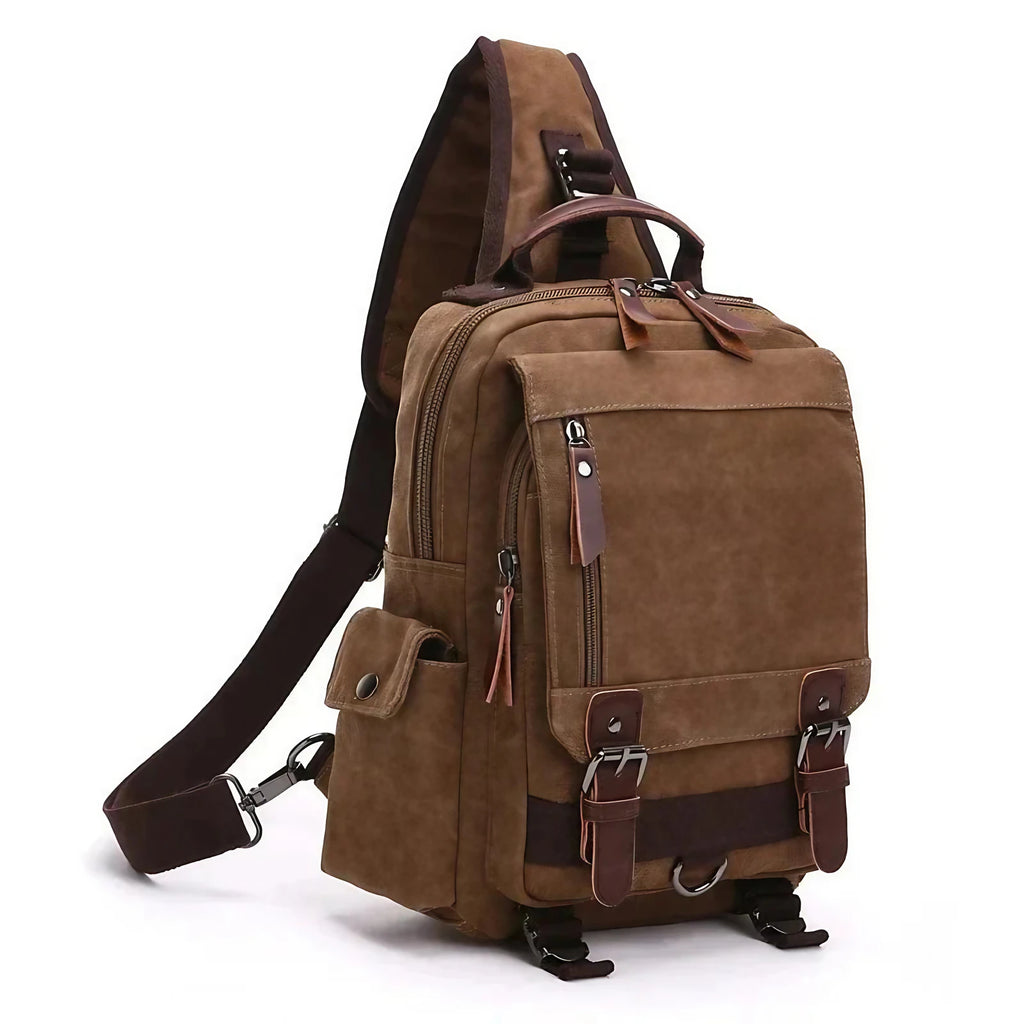 Sac à dos femme à une bretelle en toile, ordinateur 13 pouces, café