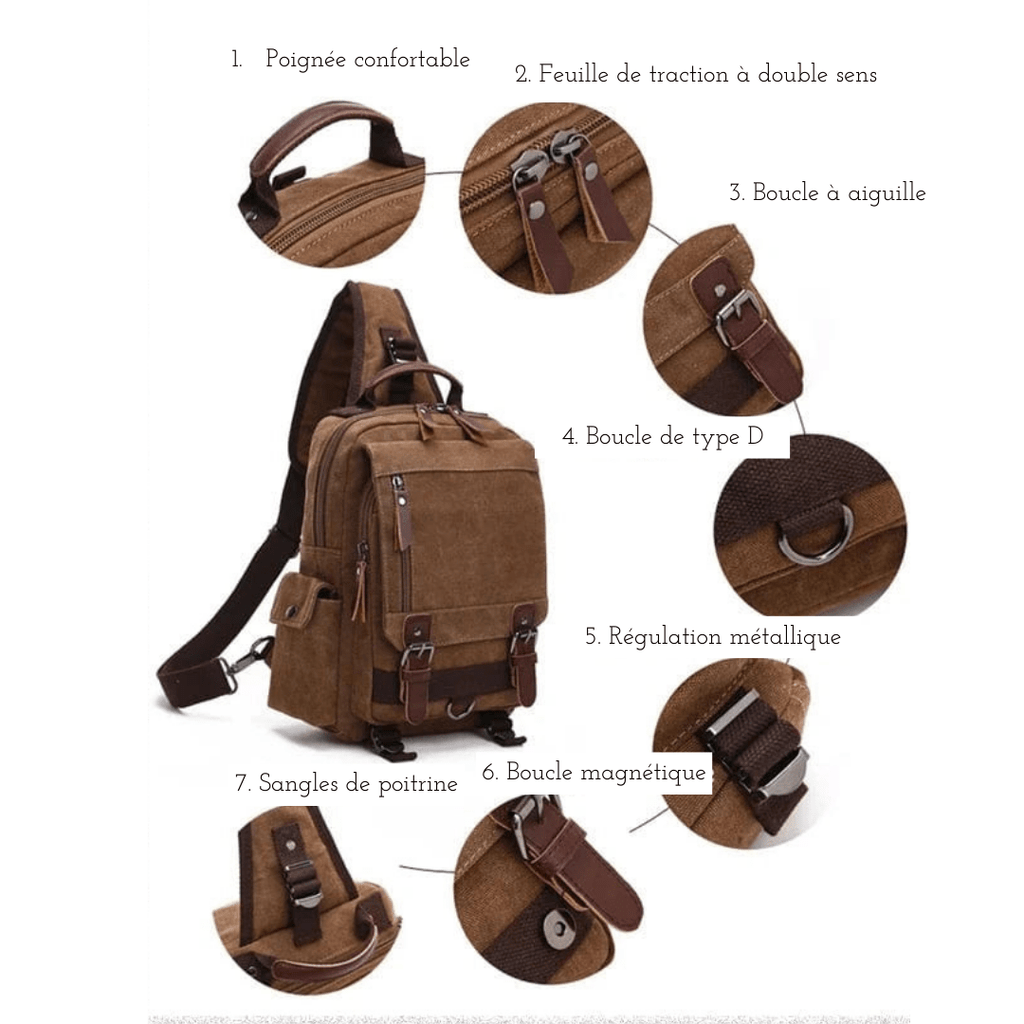 Sac à dos femme à une bretelle en toile, ordinateur 13 pouces