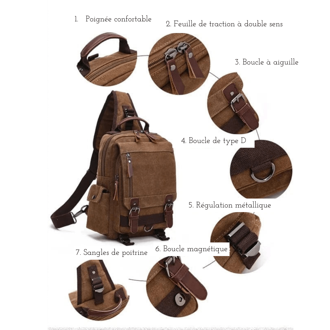 Sac à dos femme à une bretelle en toile, ordinateur 13 pouces