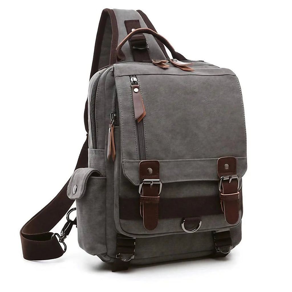 Sac à dos femme à une bretelle en toile, ordinateur 13 pouces, gris