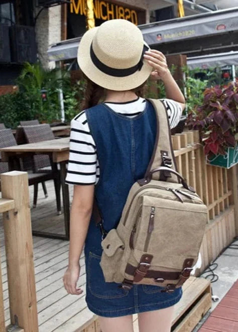 Sac à dos femme à une bretelle en toile, ordinateur 13 pouces