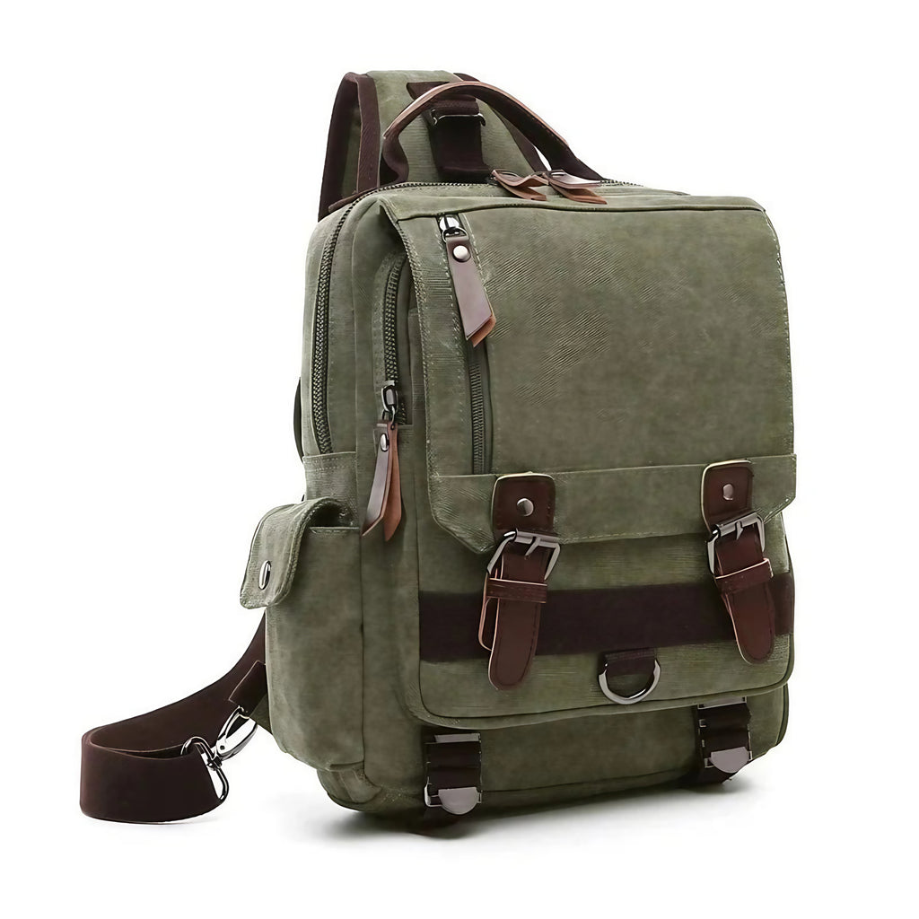 Sac à dos femme à une bretelle en toile, ordinateur 13 pouces, vert