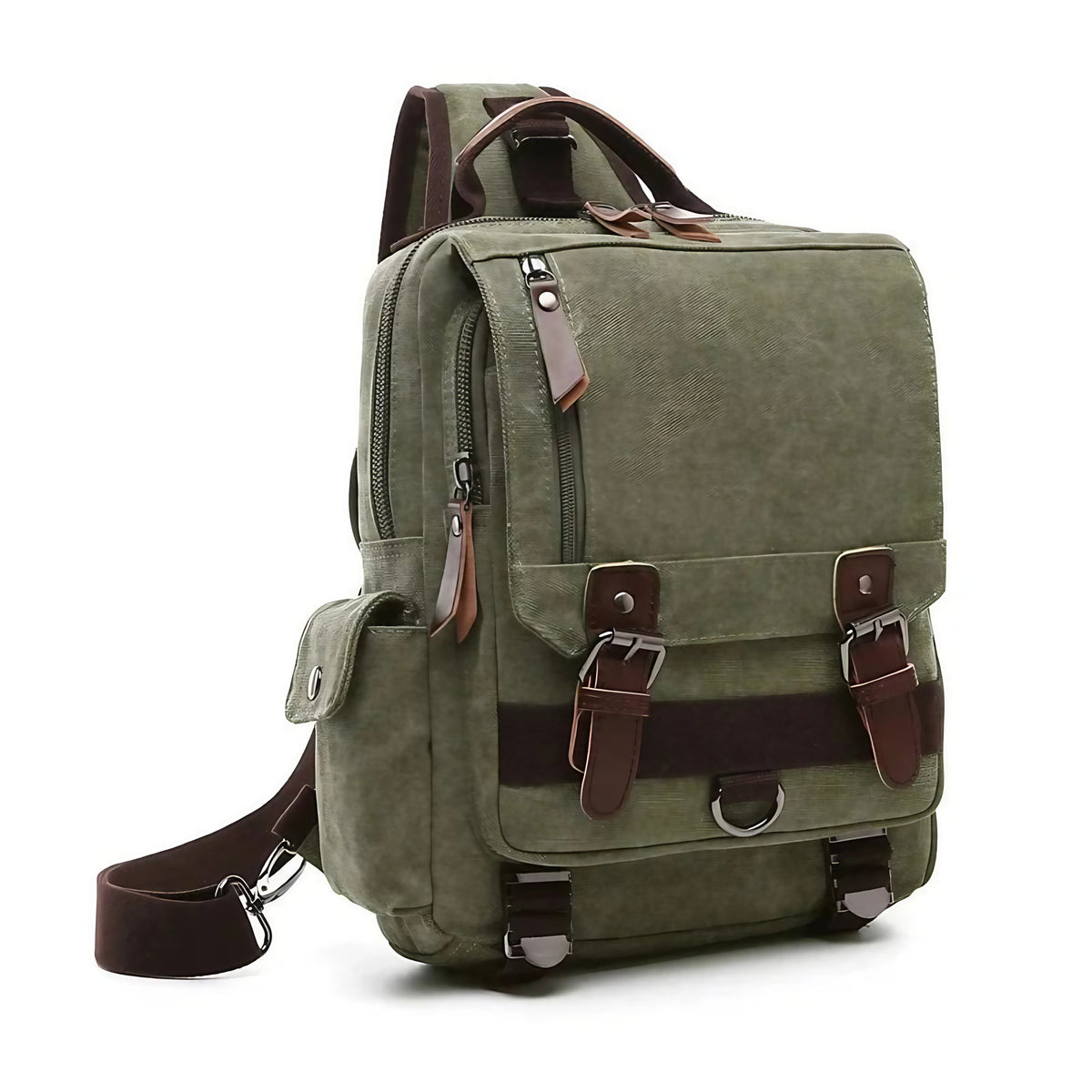 Sac à dos femme à une bretelle en toile, ordinateur 13 pouces, vert
