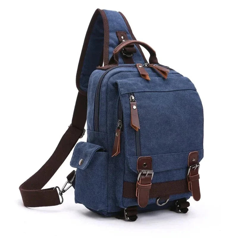 Sac à dos femme à une bretelle en toile, ordinateur 13 pouces, bleu nuit