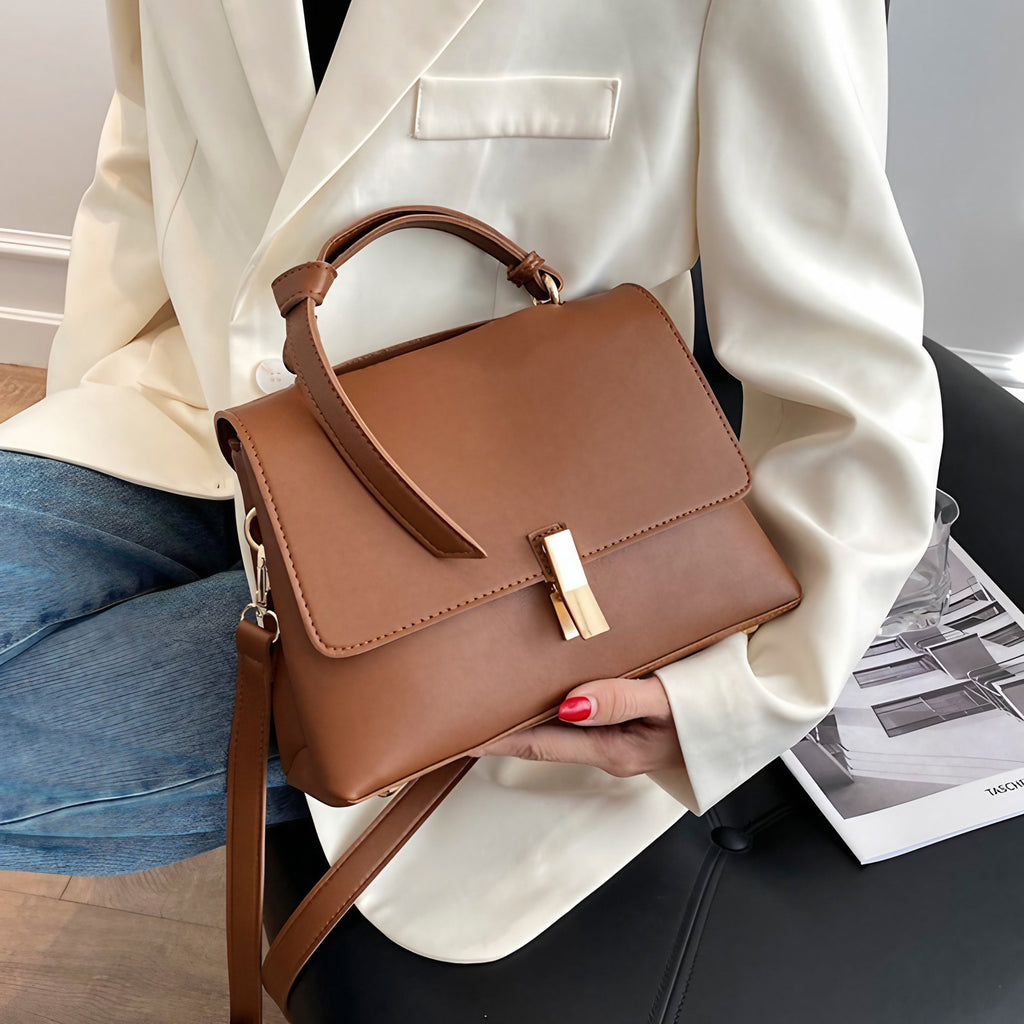 Sac à main trapèze femme à rabat, bandoulière amovible