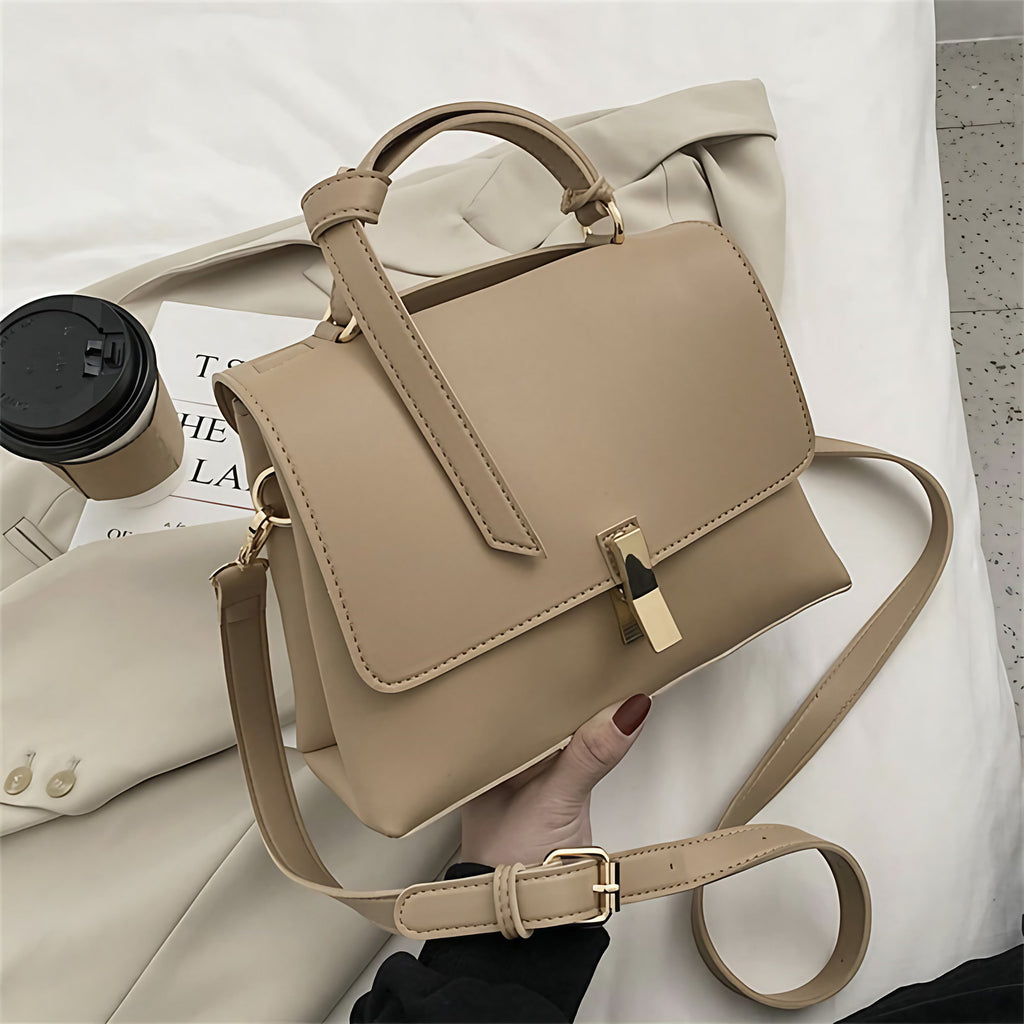 Sac à main trapèze femme à rabat, bandoulière amovible, beige