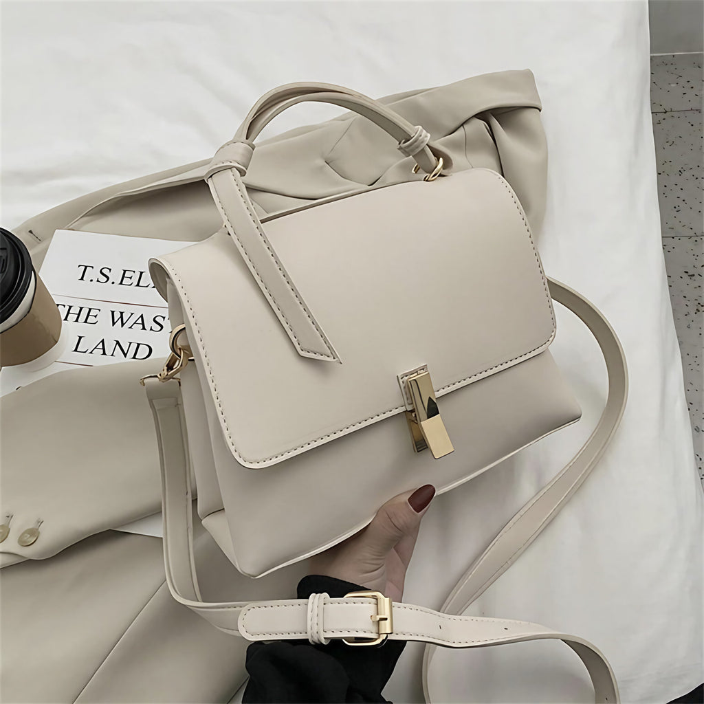 Sac à main trapèze femme à rabat, bandoulière amovible, blanc