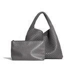 Sac à main tressé femme en forme de pyramide, onze coloris, gris foncé