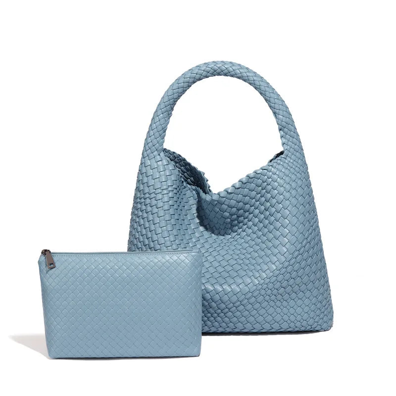 Sac à main tressé femme en forme de pyramide, onze coloris, bleu