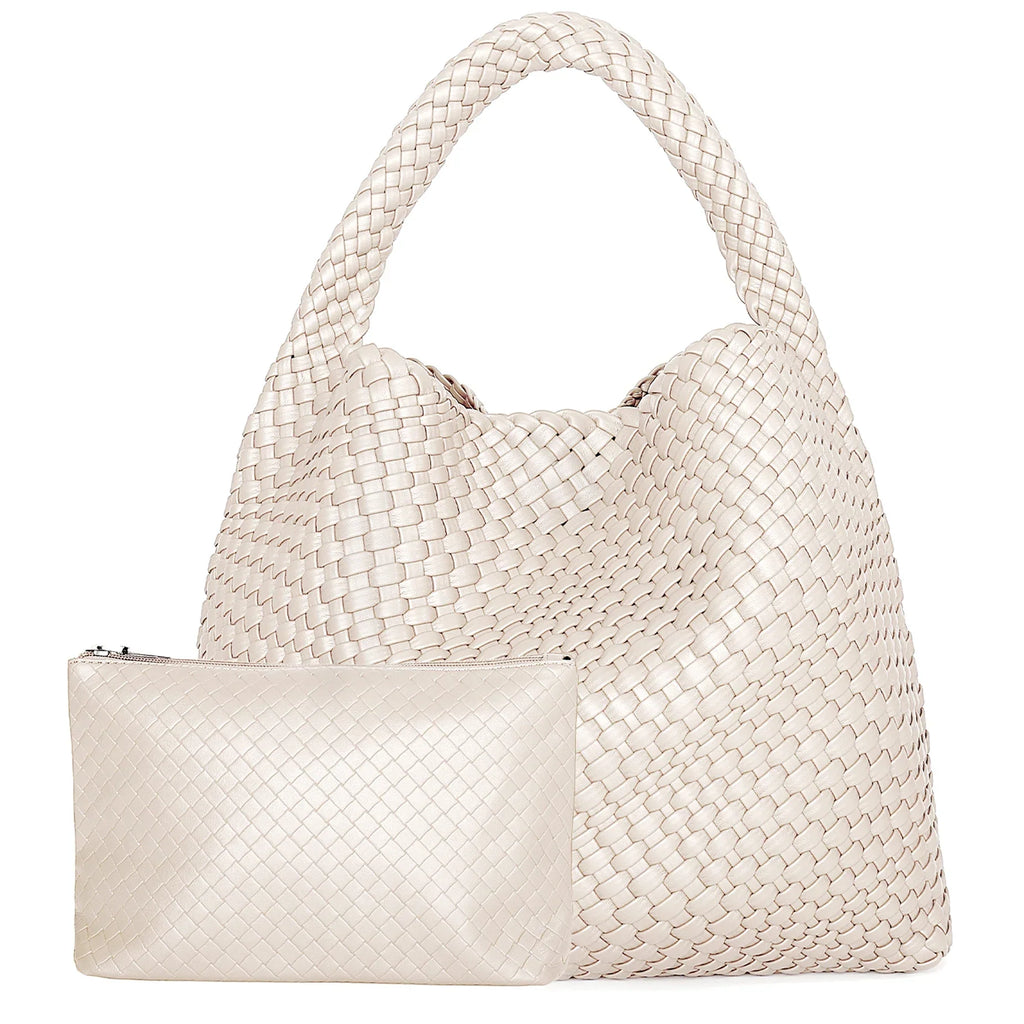 Sac à main tressé femme en forme de pyramide, onze coloris, crème