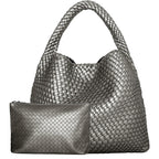 Sac à main tressé femme en forme de pyramide, onze coloris, argenté