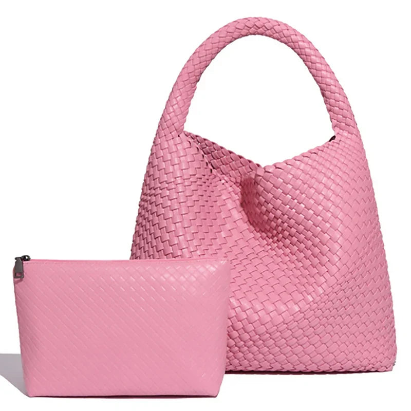 Sac à main tressé femme en forme de pyramide, onze coloris, rose