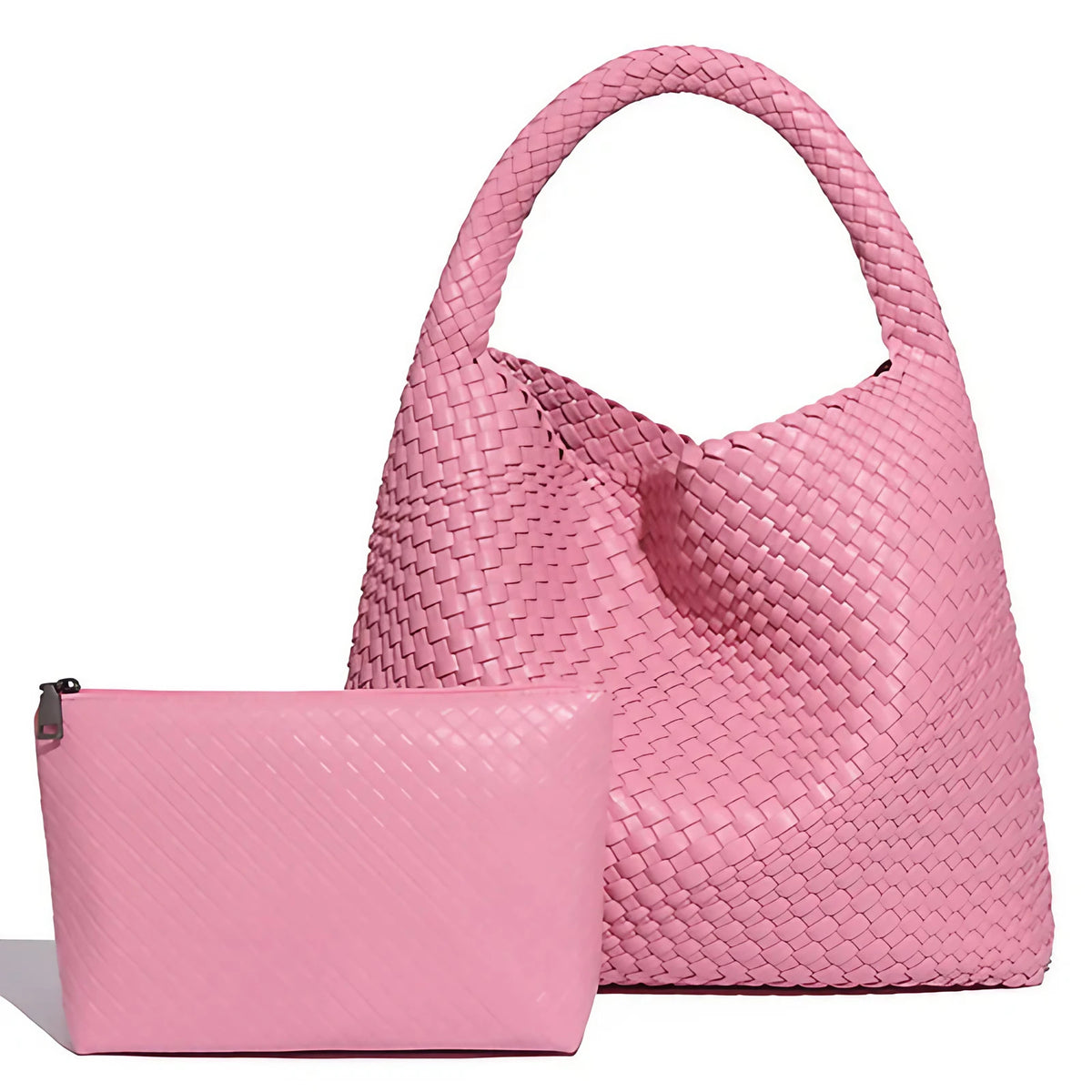 Sac à main tressé femme en forme de pyramide, onze coloris, rose