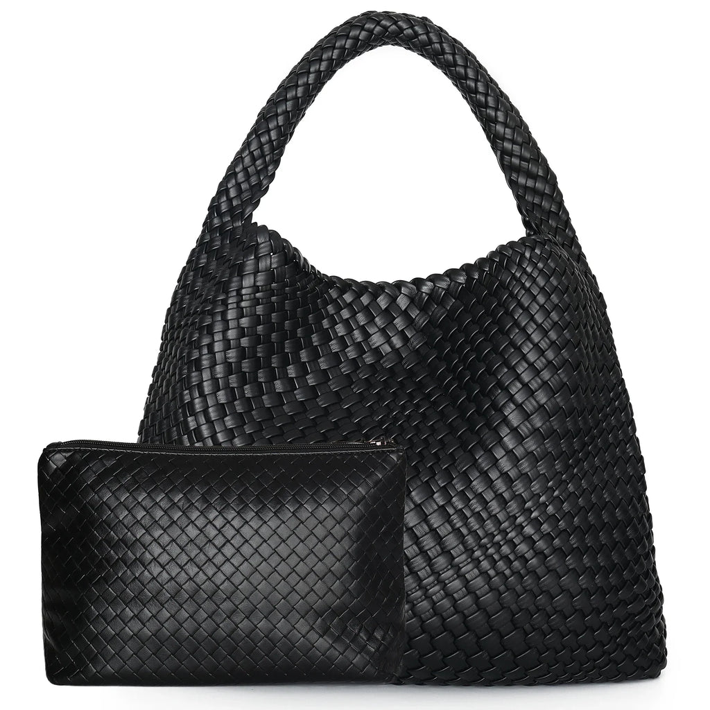 Sac à main tressé femme en forme de pyramide, onze coloris, noir
