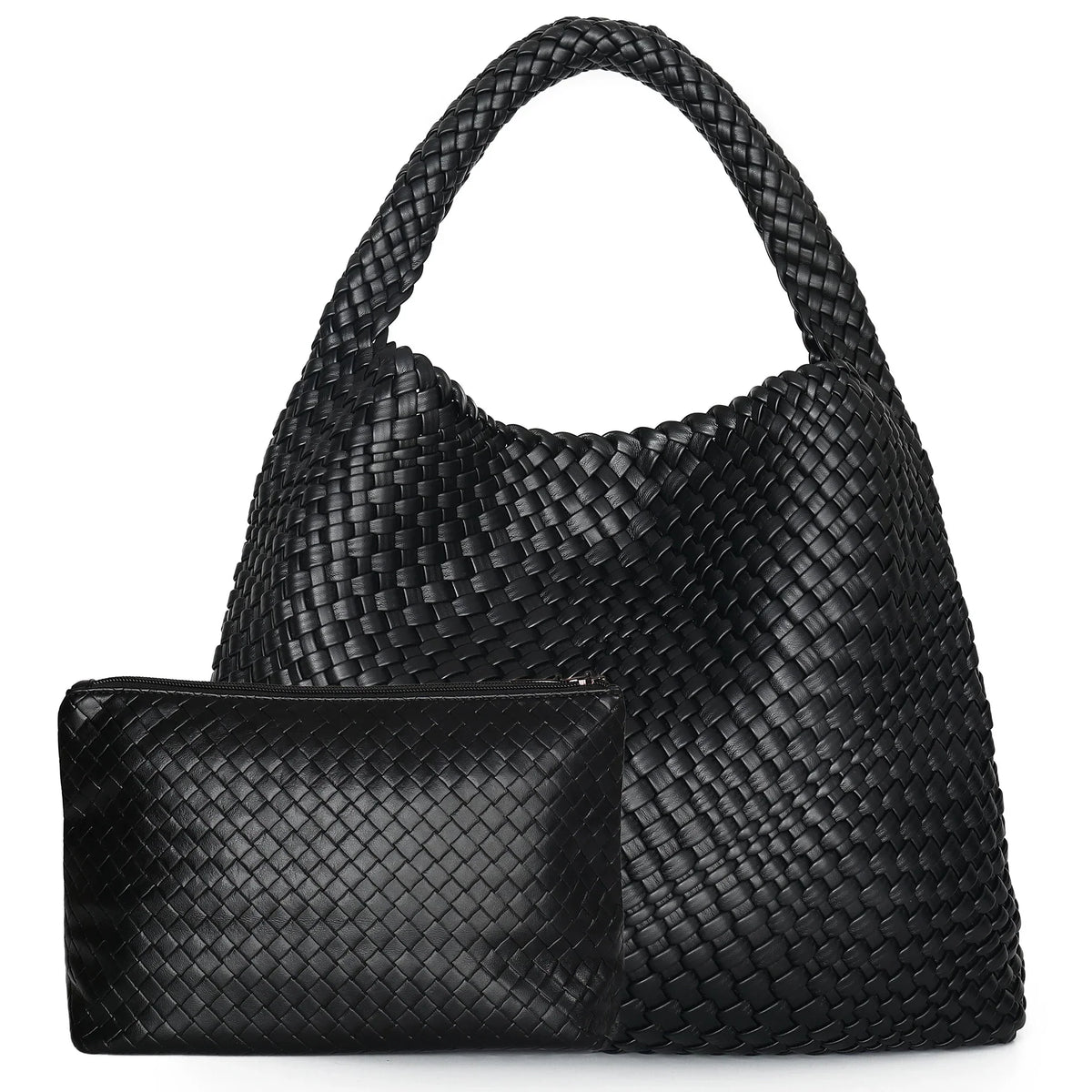 Sac à main tressé femme en forme de pyramide, onze coloris, noir