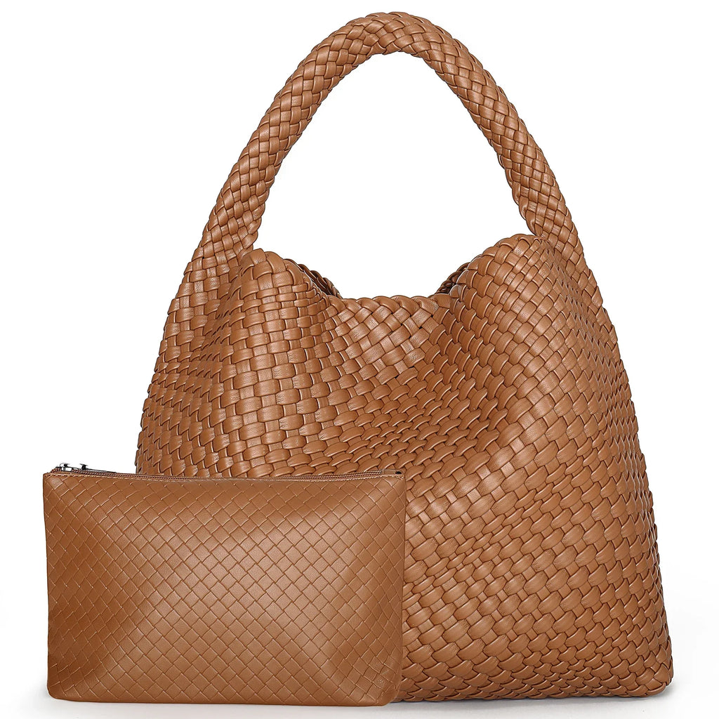 Sac à main tressé femme en forme de pyramide, onze coloris, marron