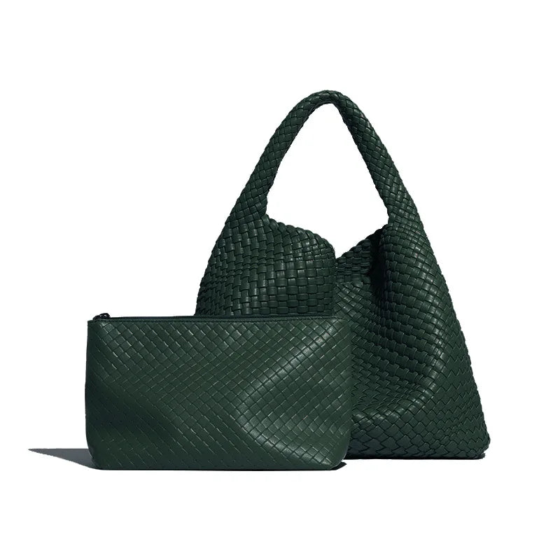 Sac à main tressé femme en forme de pyramide, onze coloris, vert foncé