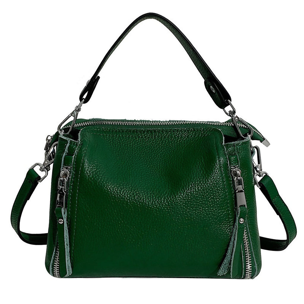 Sac à main vert bouteille en cuir fendu, bandoulière amovible, vert