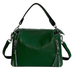 Sac à main vert bouteille en cuir fendu, bandoulière amovible, vert