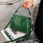 Sac à main vert bouteille en cuir fendu, bandoulière amovible