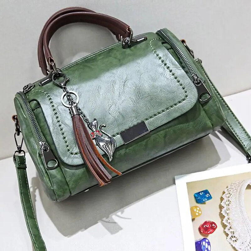 Sac bowling femme vintage à double anse et bandoulière amovible, vert