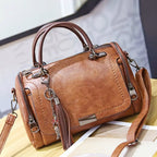 Sac bowling femme vintage à double anse et bandoulière amovible, marron