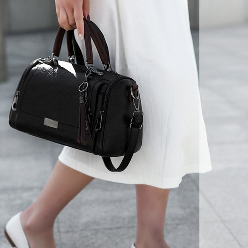 Sac bowling femme vintage à double anse et bandoulière amovible