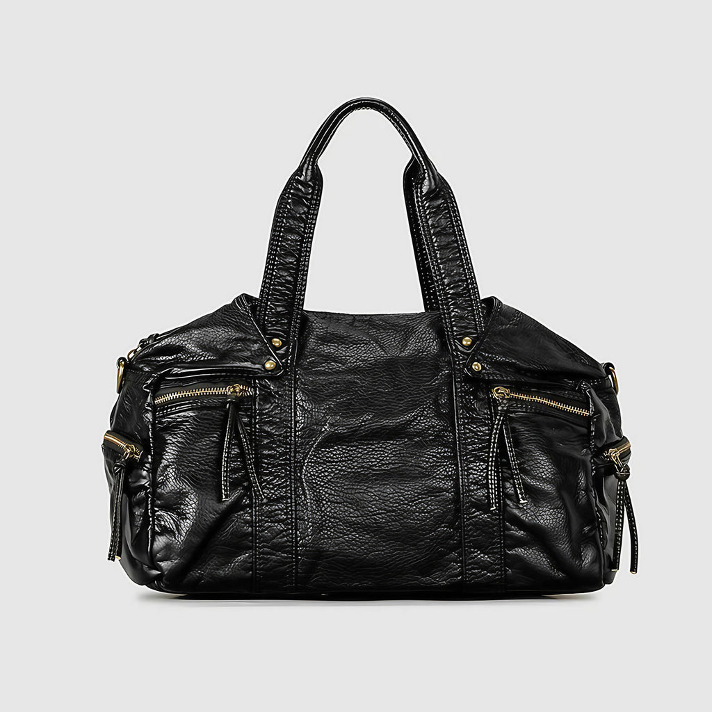 Sac fourre-tout vintage femme en similicuir vieilli, noir