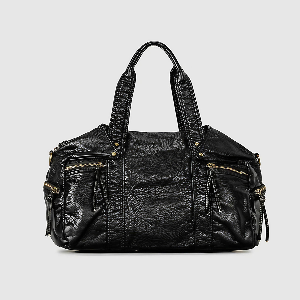 Sac fourre-tout vintage femme en similicuir vieilli, noir