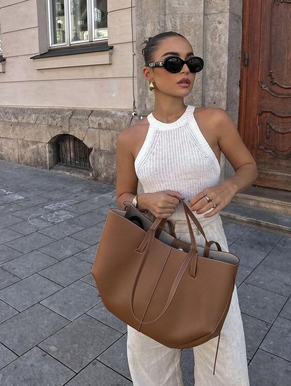 Grand sac à main femme style vintage, anses courtes et bandoulière