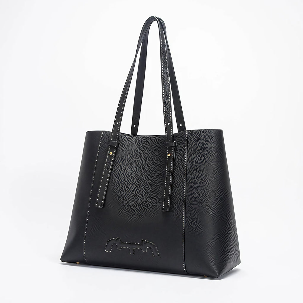 Sac de cours femme à grandes anses, 32 x 26 cm, noir ou camel, noir