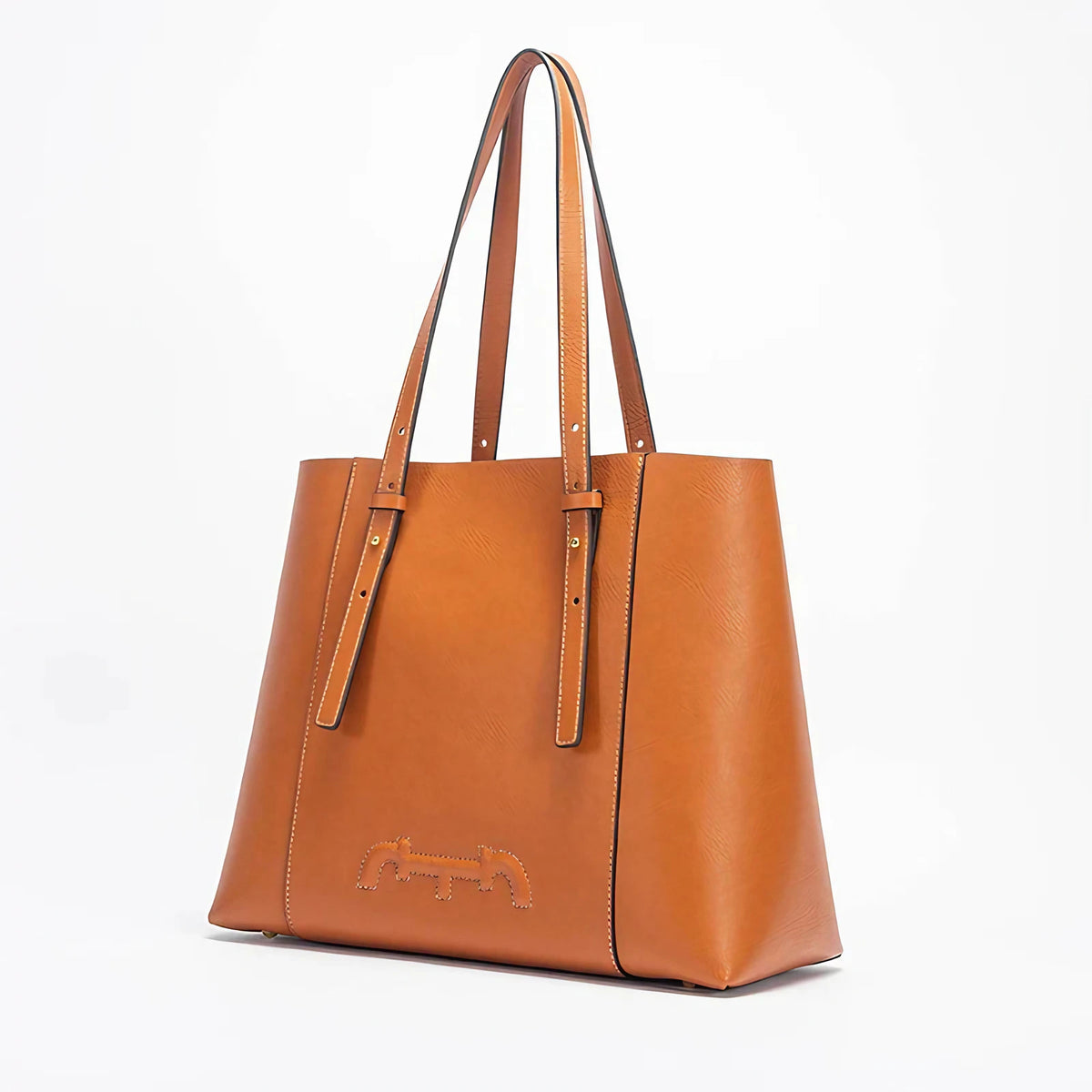 Sac de cours femme à grandes anses, 32 x 26 cm, noir ou camel, camel