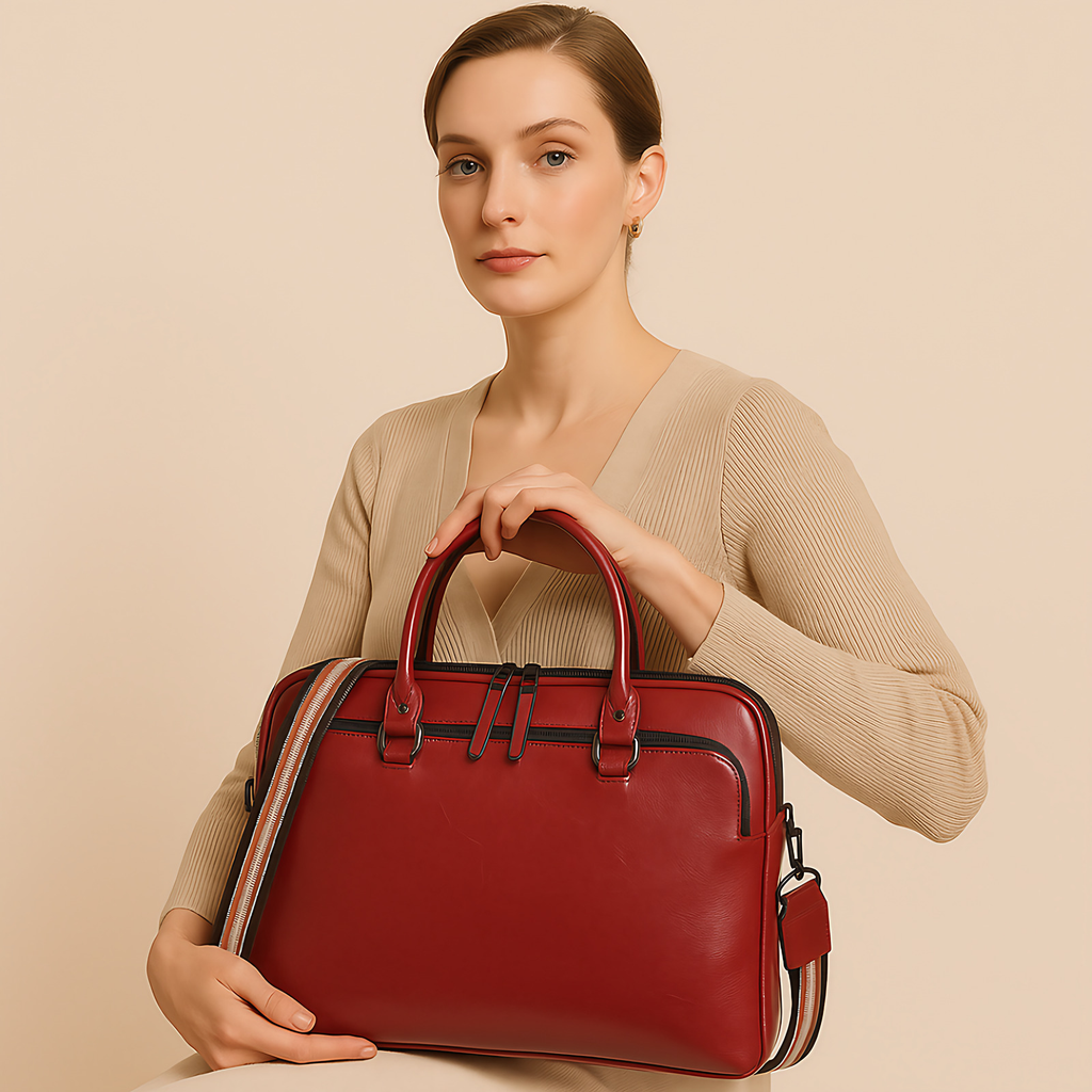 Sac ordinateur femme en cuir, sangle en toile amovible