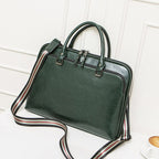 Sac ordinateur femme en cuir, sangle en toile amovible, vert
