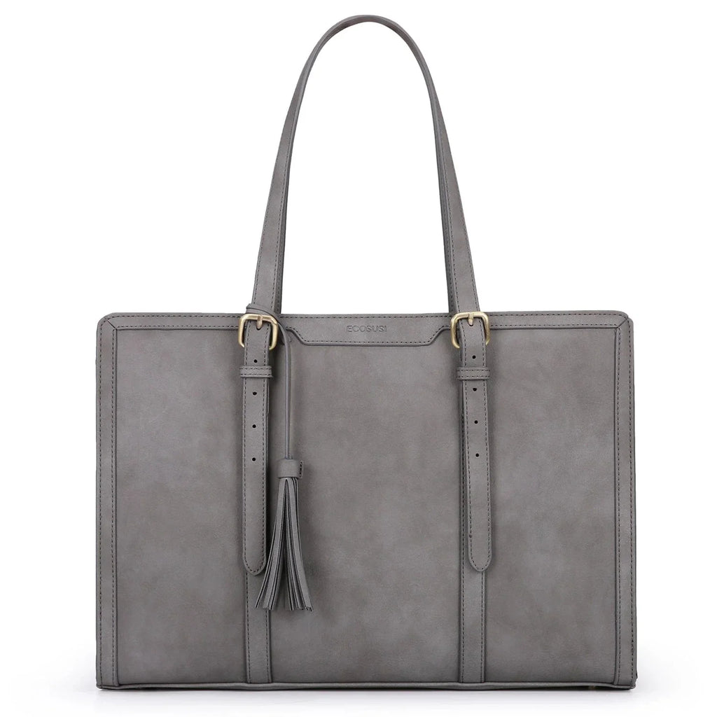 Sac ordinateur femme en similicuir 15,6 pouces, boucle aimantée, gris