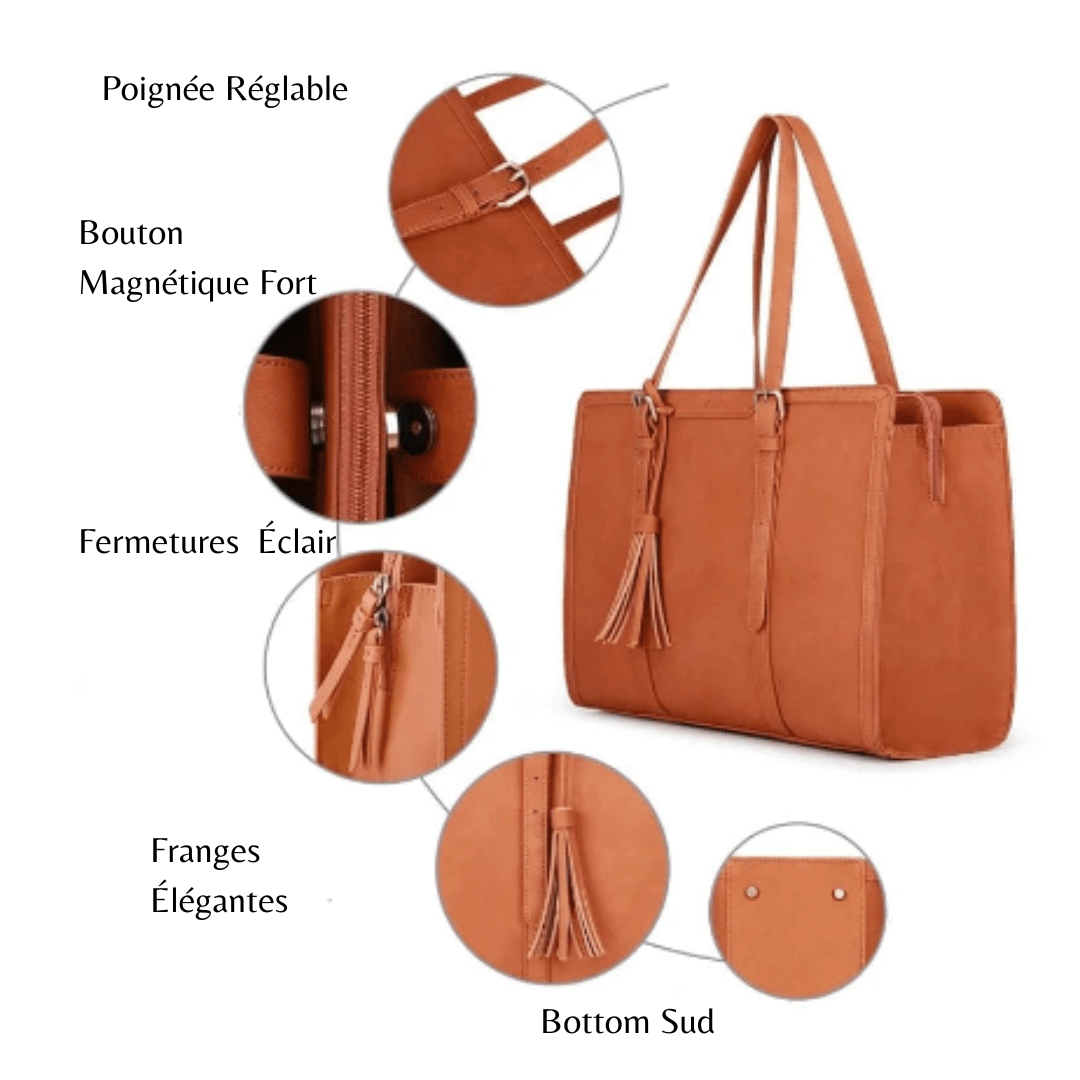 Sac ordinateur femme en similicuir 15,6 pouces, boucle aimantée