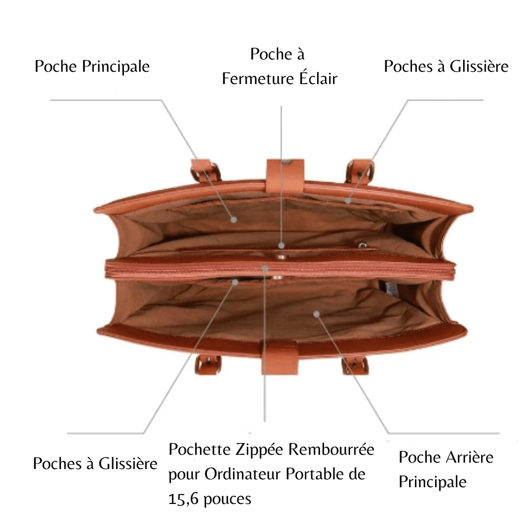 Sac ordinateur femme en similicuir 15,6 pouces, boucle aimantée