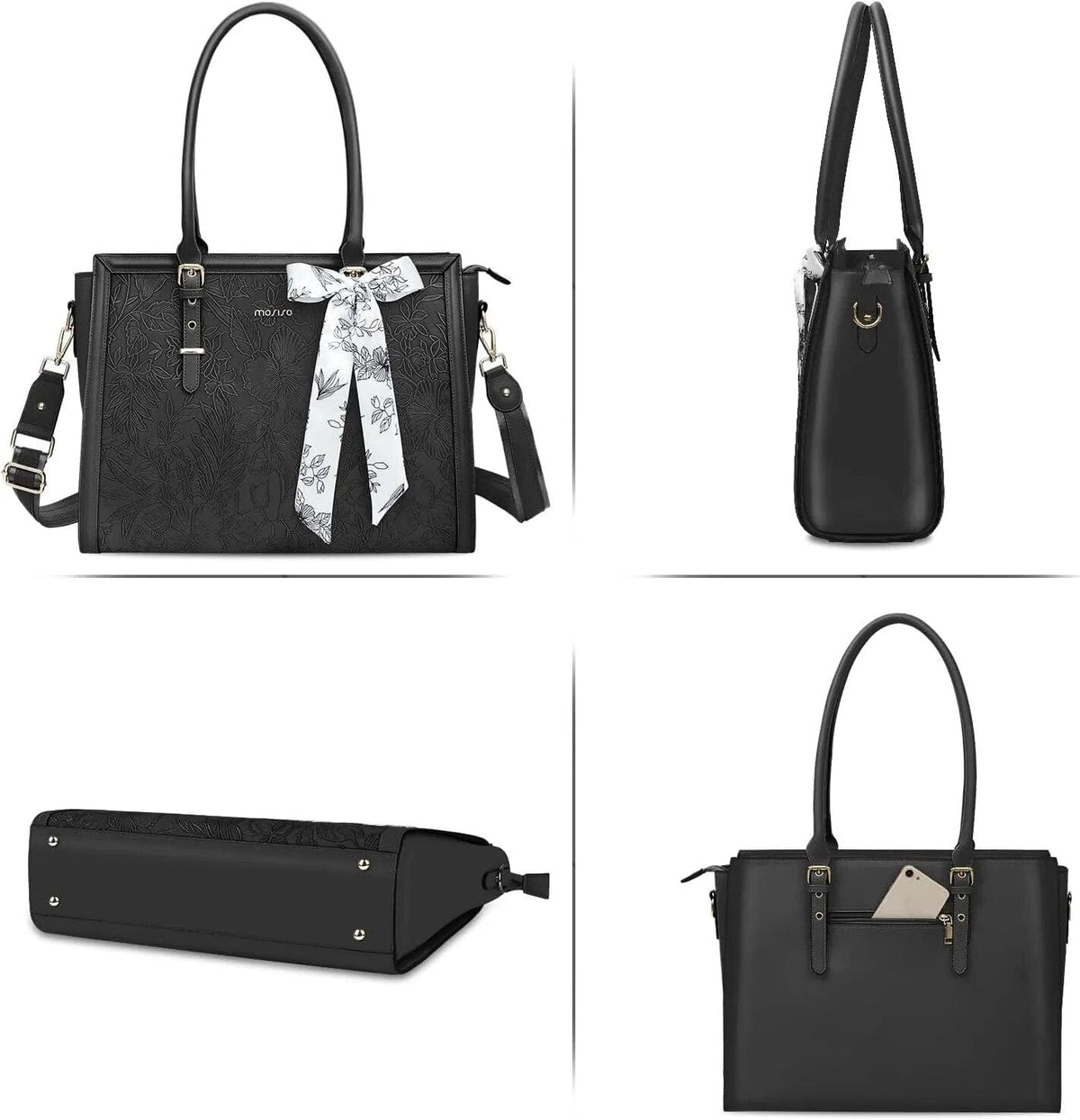 Sac ordinateur femme 15 ou 17 pouces, avec foulard et pochette