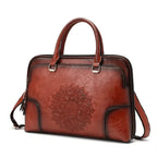 Sac ordinateur femme en cuir, porté main ou bandoulière, marron