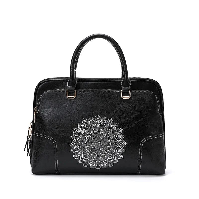 Sac ordinateur femme en cuir, porté main ou bandoulière, noir