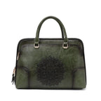 Sac ordinateur femme en cuir, porté main ou bandoulière, vert