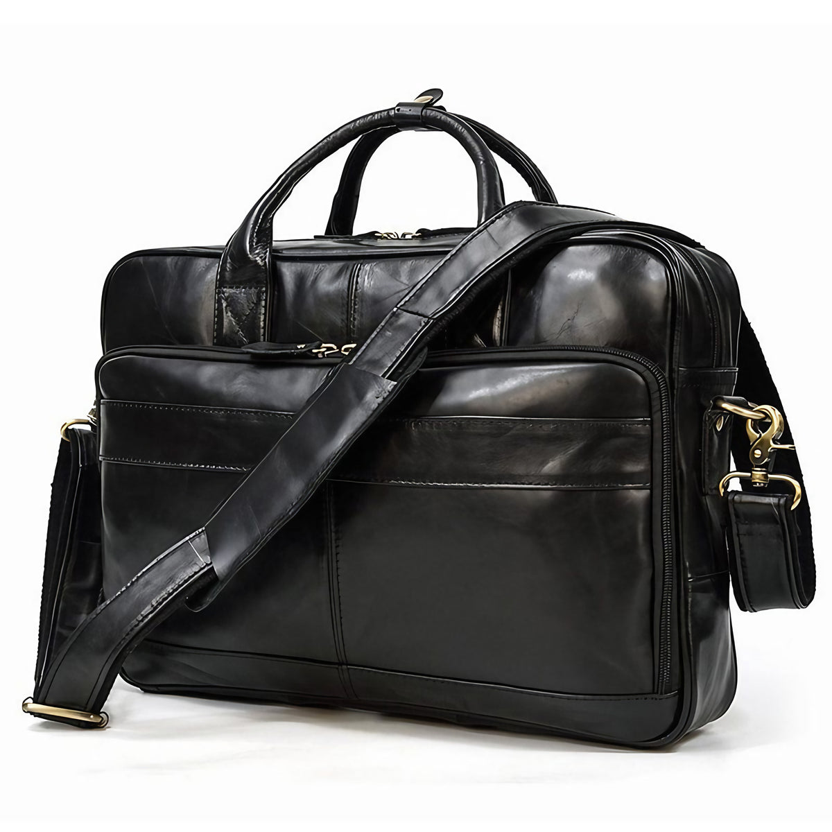 Sacoche ordinateur homme en cuir, 15,6 pouces, trois coloris, noir