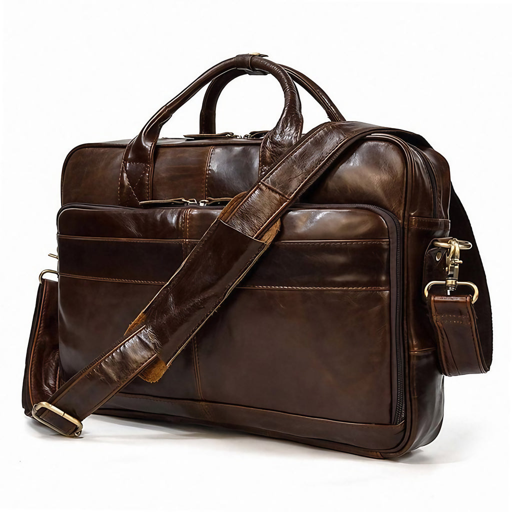 Sacoche ordinateur homme en cuir, 15,6 pouces, trois coloris, café