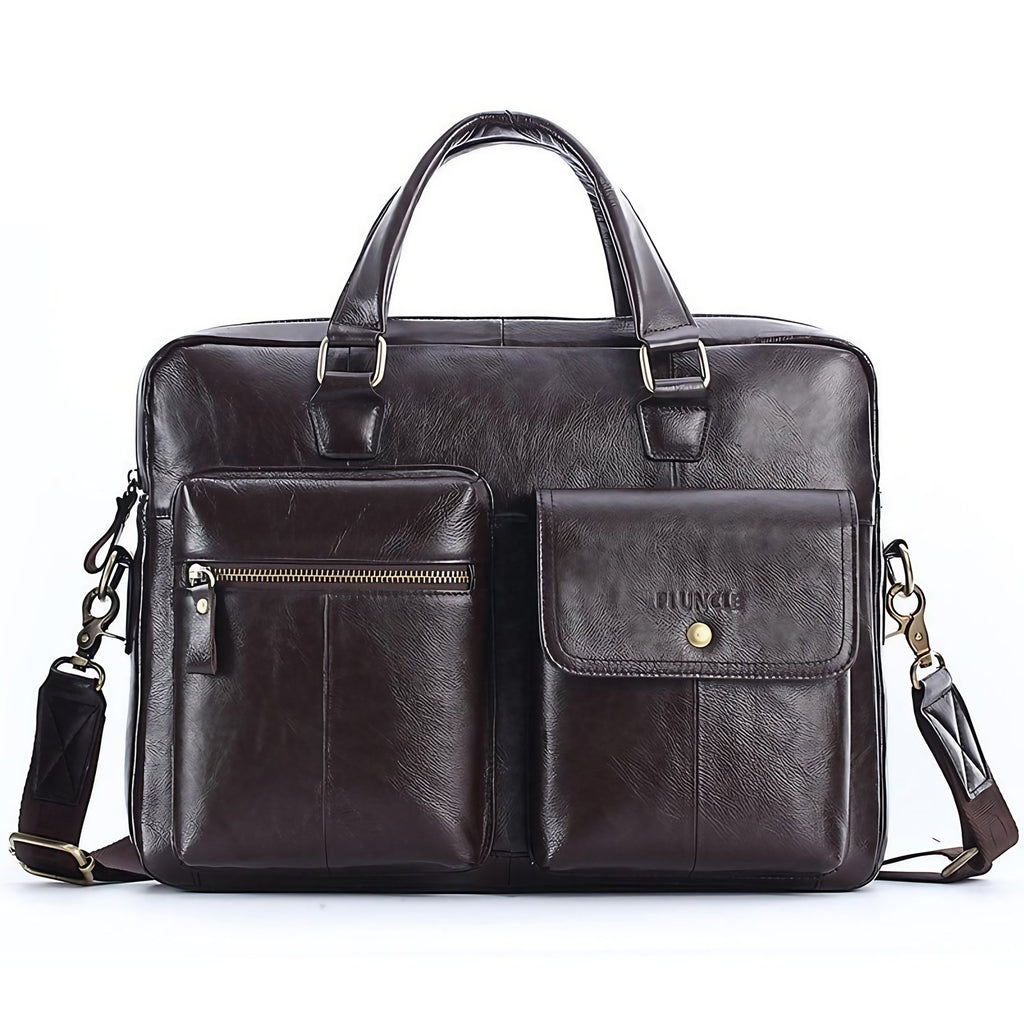 Sacoche ordinateur homme en cuir, 14 pouces, 1,1 kg, café
